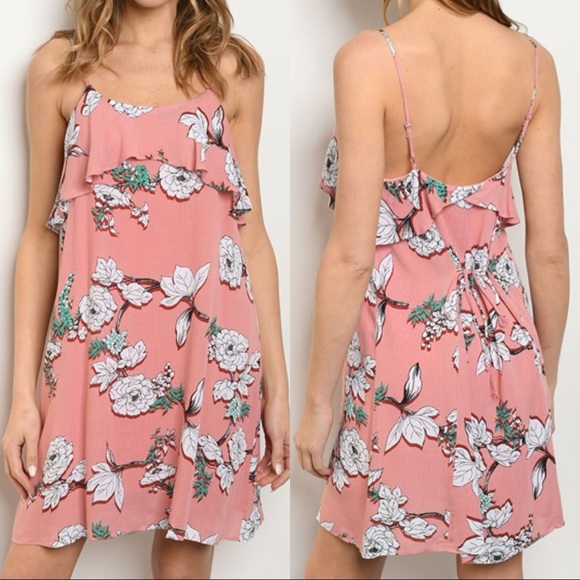 💕 Pink Floral V Neck Mini Dress - Picture 6 of 6